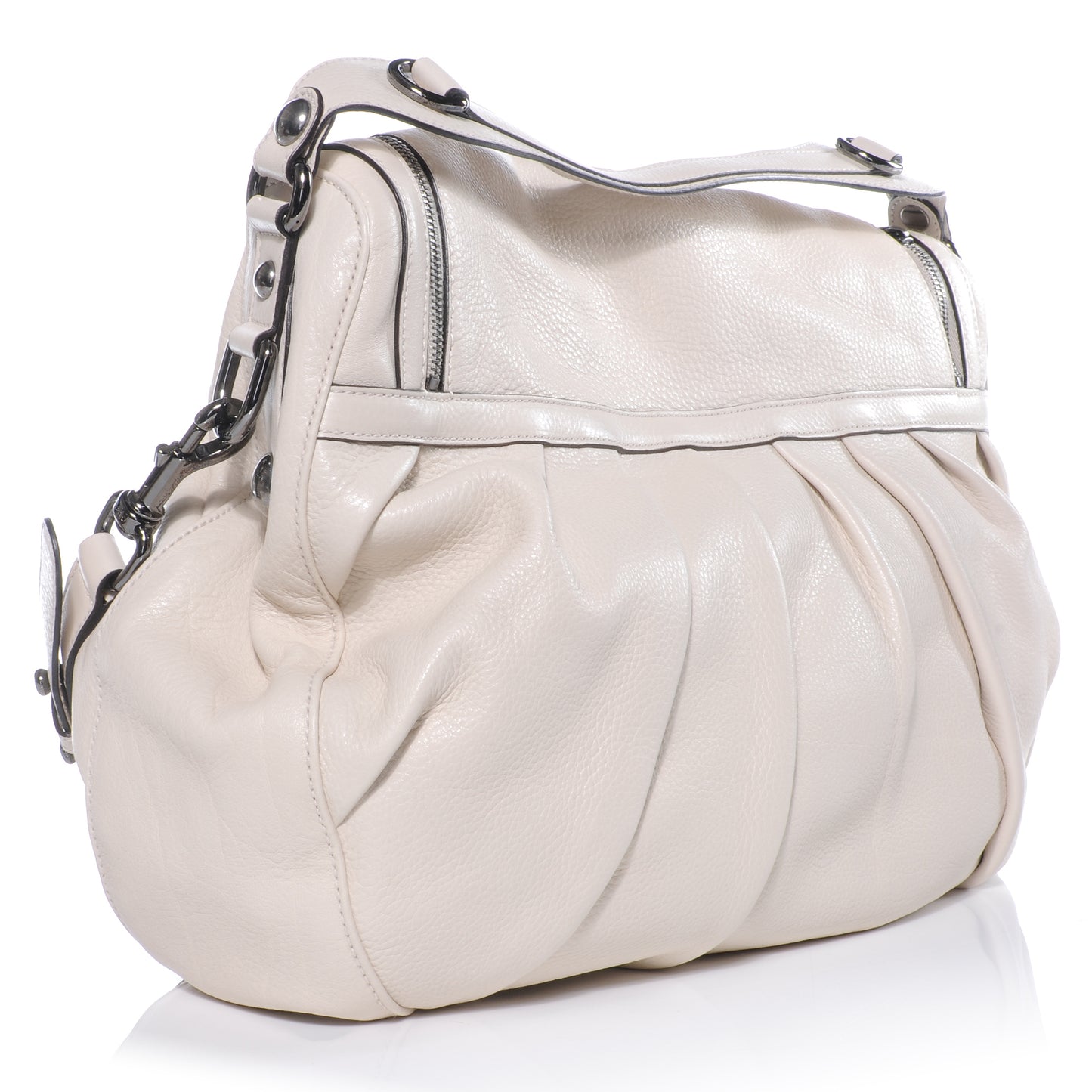 Leather Icon Bit Medium Shoulder Bag Ivory