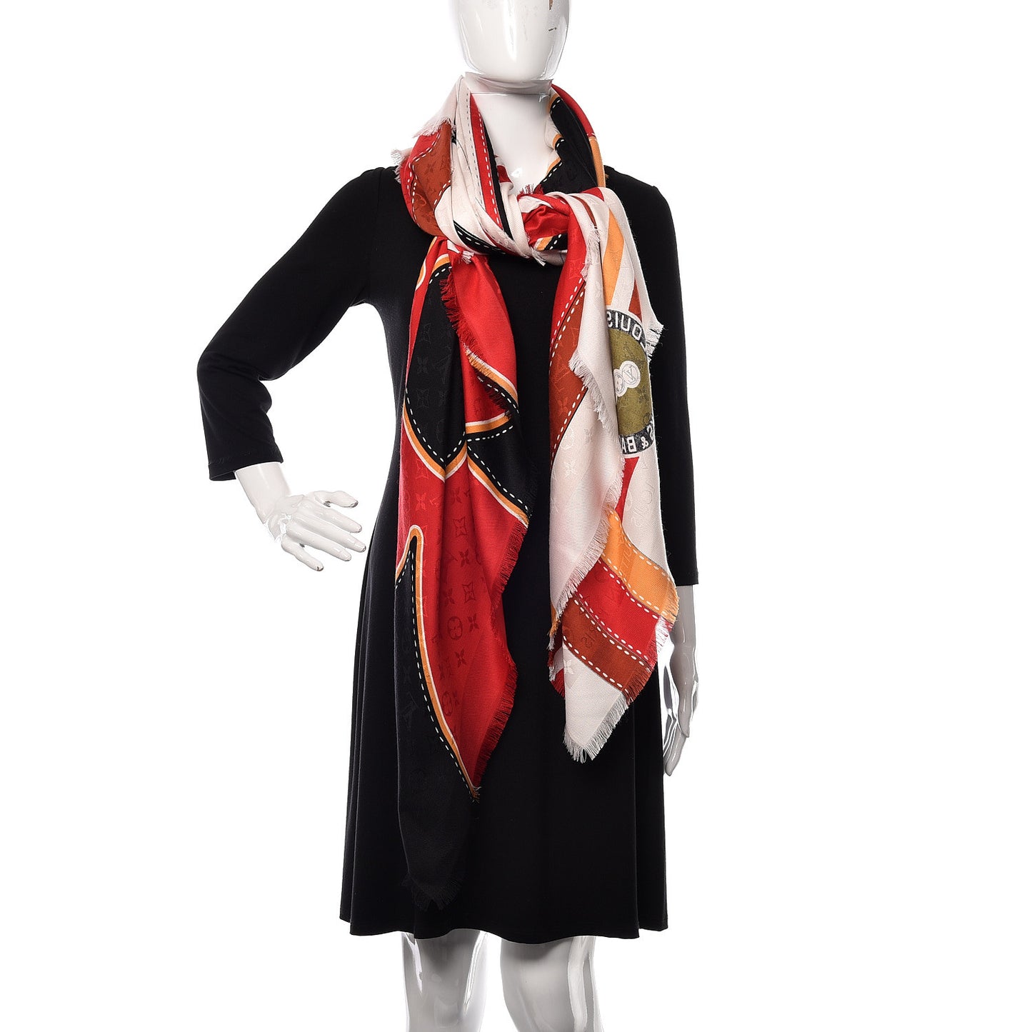 Silk Wool Monogram Airline Patches Shawl White
