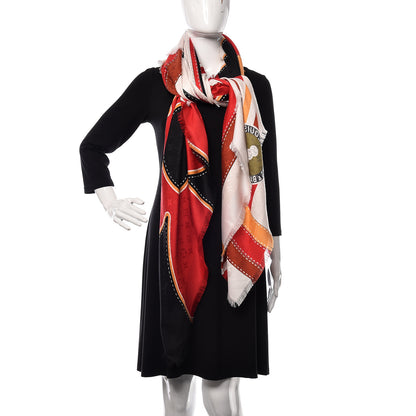Louis Vuitton Silk Wool Monogram Airline Patches Shawl White 2 of 5