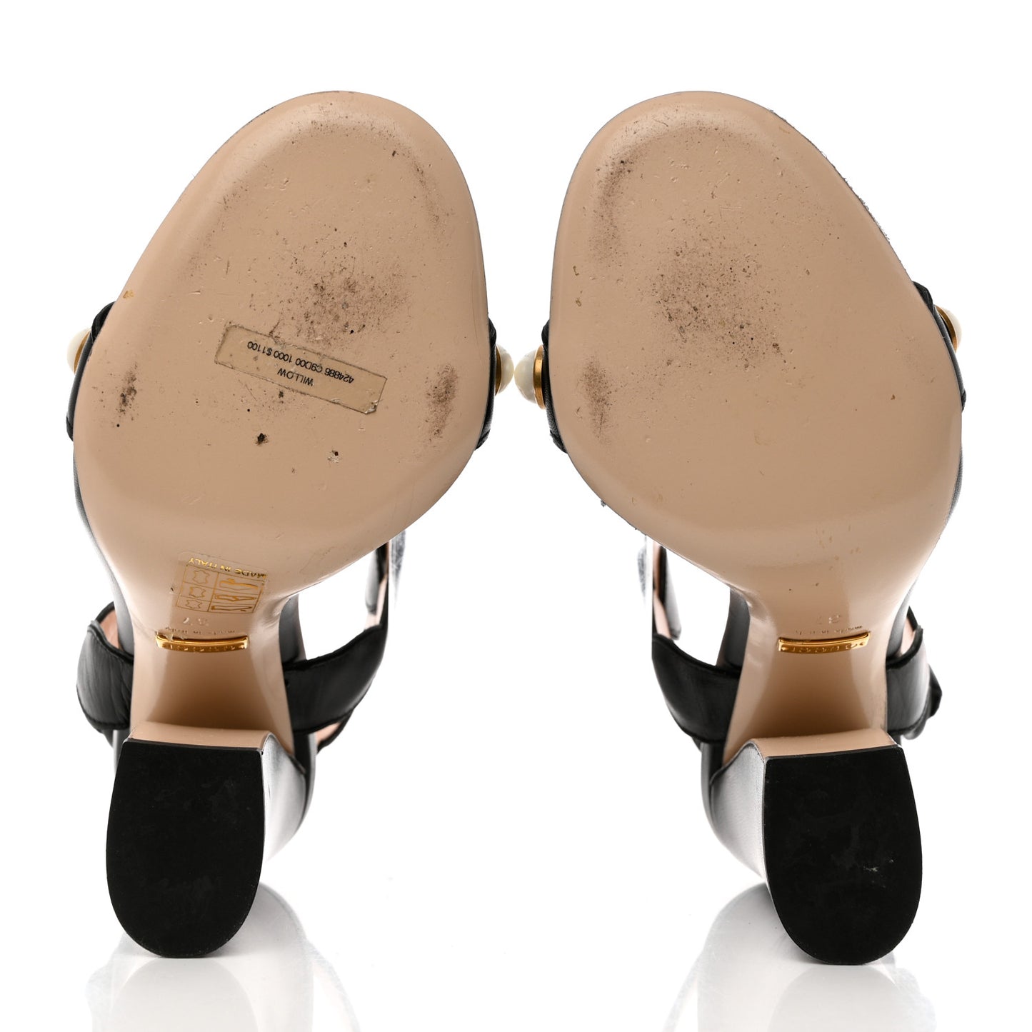 Nappa Willow Pearl T-Strap Sandals 37 Black