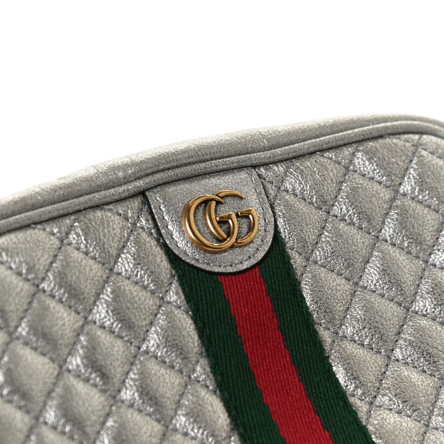 Gucci Laminated Nappa Web Trapuntata Mini GG Shoulder Bag Argento 12 of 12