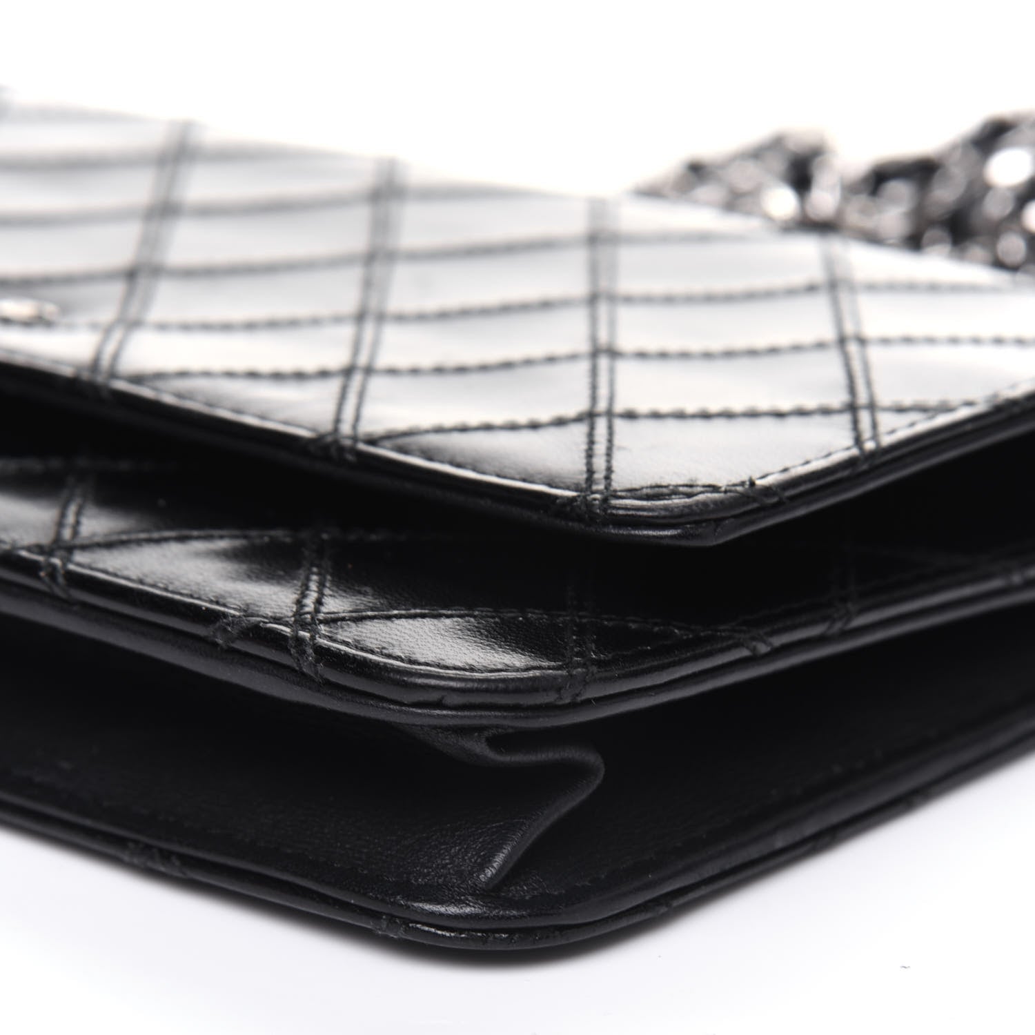 Chanel Lambskin Diamond Stitched Wallet On Chain WOC Black 17 of 24