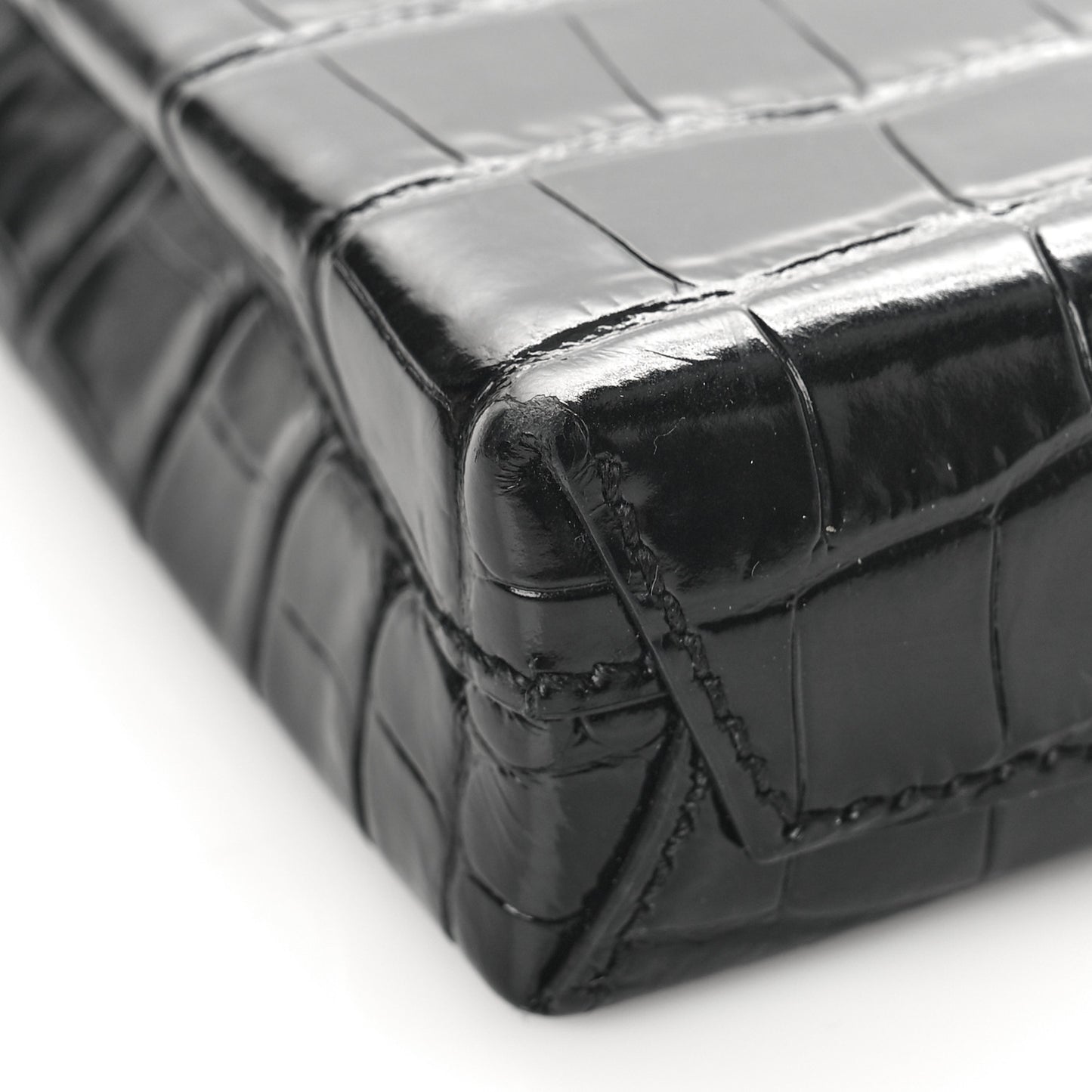 Calfskin Crocodile Embossed Logo Shopping Phone Holder Bag Black