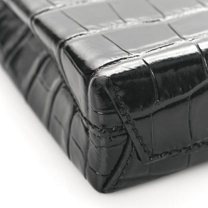 Balenciaga Calfskin Crocodile Embossed Logo Shopping Phone Holder Bag Black 7 of 11