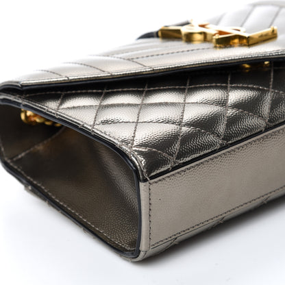 Saint Laurent Metallic Grain De Poudre Textured Mixed Matelasse Triquilt Small Monogram Satchel Piombo 6 of 9