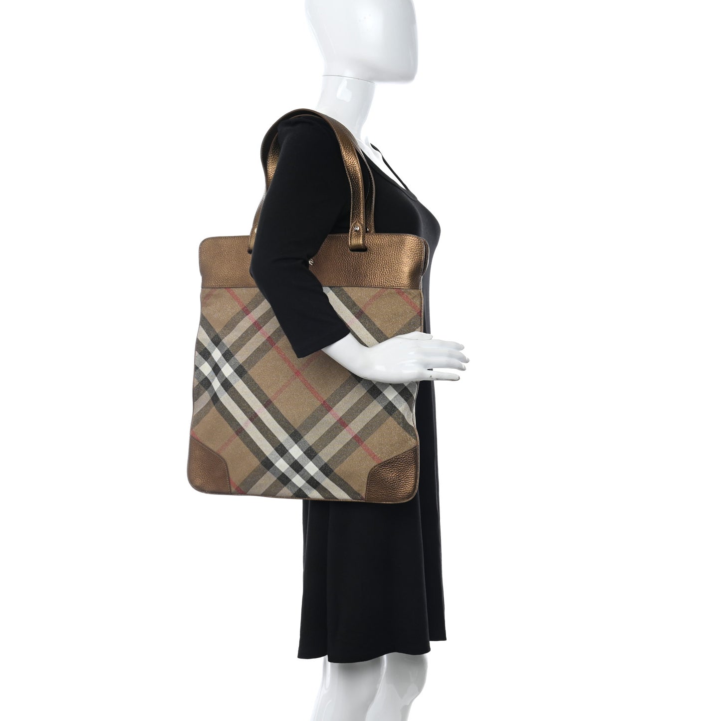 Metallic Calfskin Nova Check Medium Tote Gold