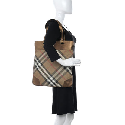 Burberry Metallic Calfskin Nova Check Medium Tote Gold 2 of 11