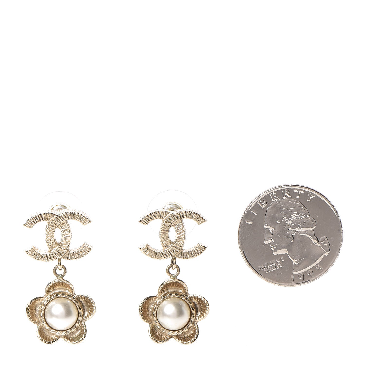 Chanel Pearl CC Camellia Earrings Gold 2 of 5