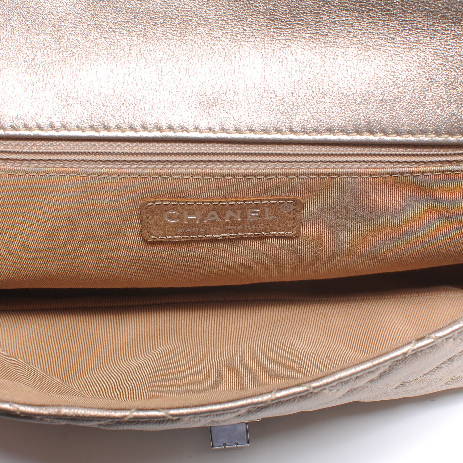 Chanel Calfskin Quilted Roll Clutch Metallic Gold 6 of 8