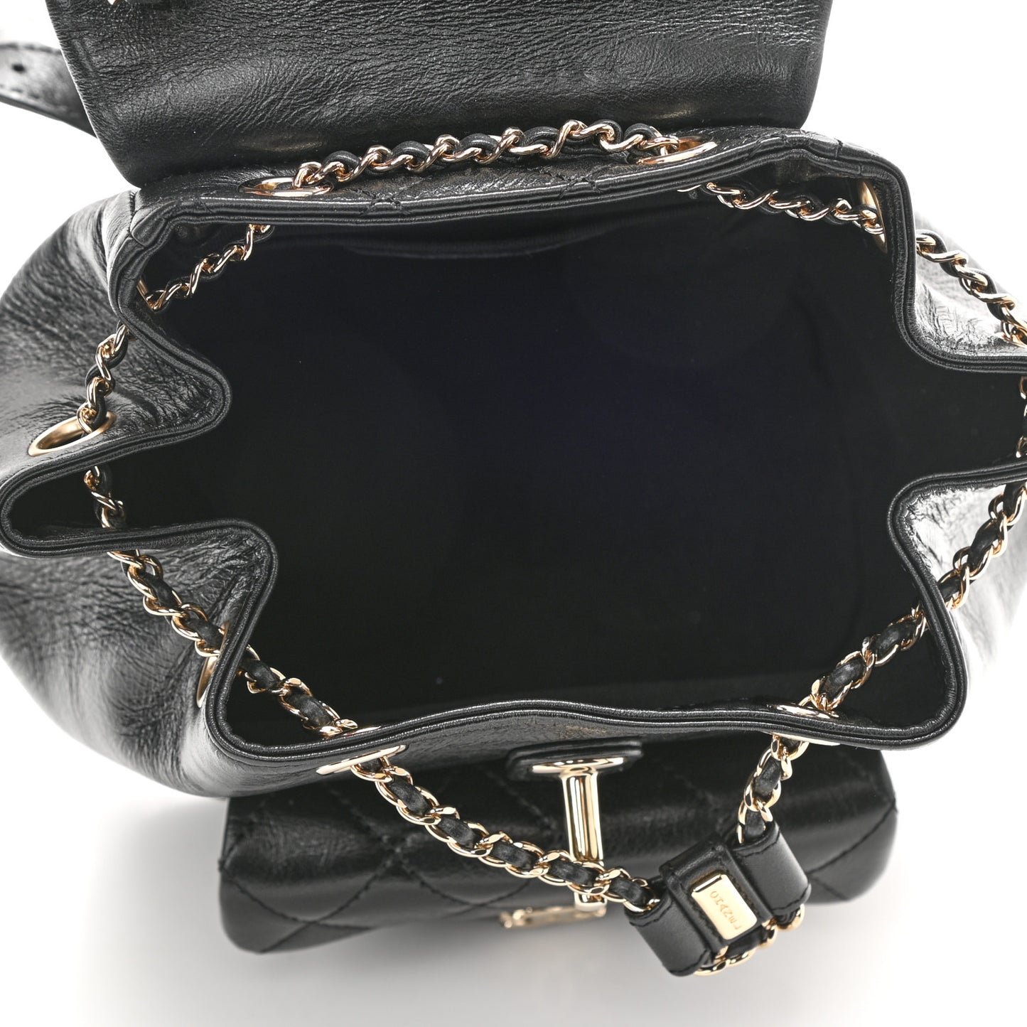 Glazed Aged Calfskin Quilted Small Duma Drawstring Backpack Black