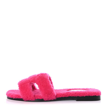 Hermes Woolskin Oran Sandals 37 Rose Fuchsia 1 of 4