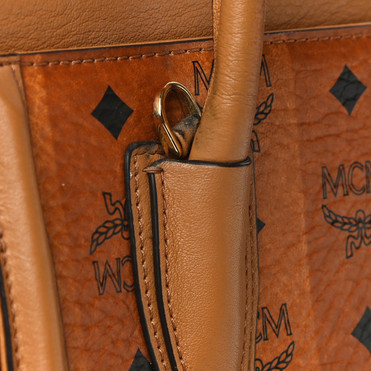 MCM Striped Visetos Small Kathy Double Zip Tote Cognac 979695