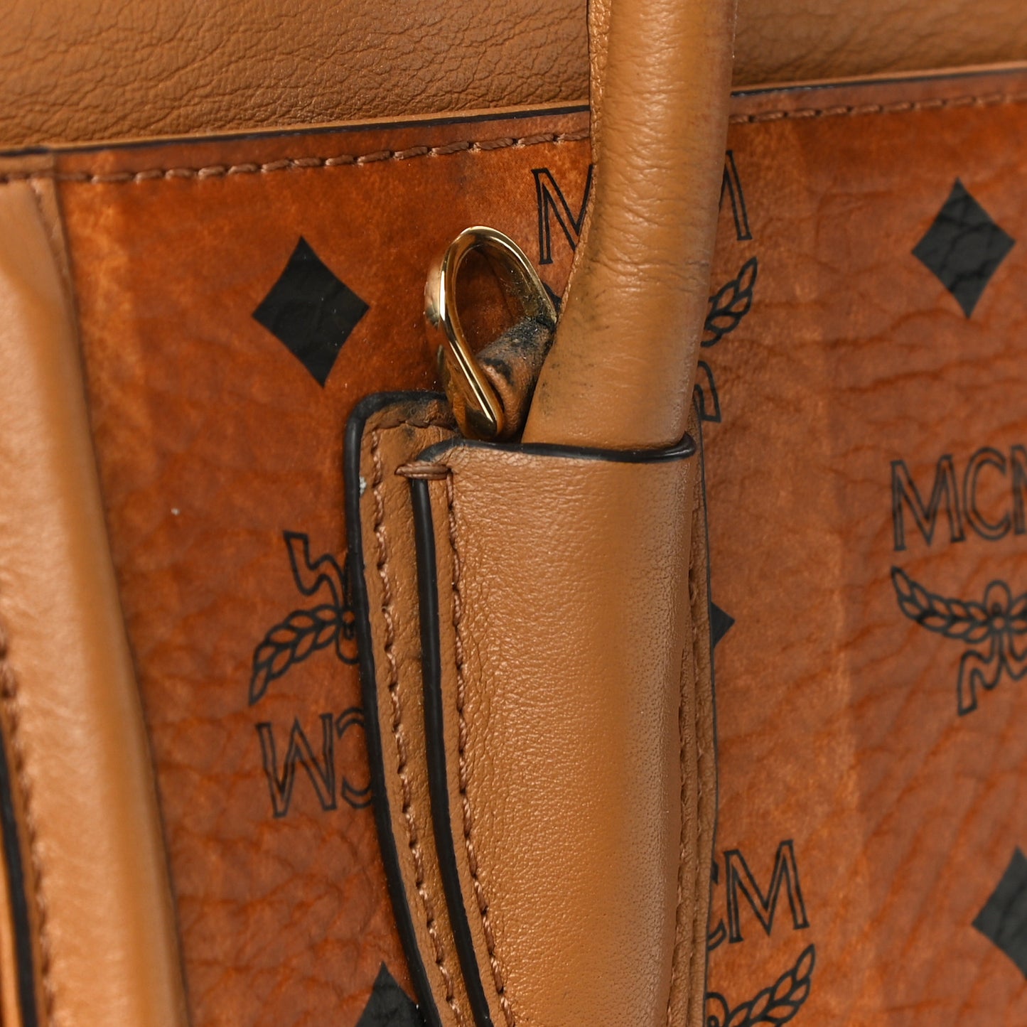 Striped Visetos Small Kathy Double Zip Tote Cognac