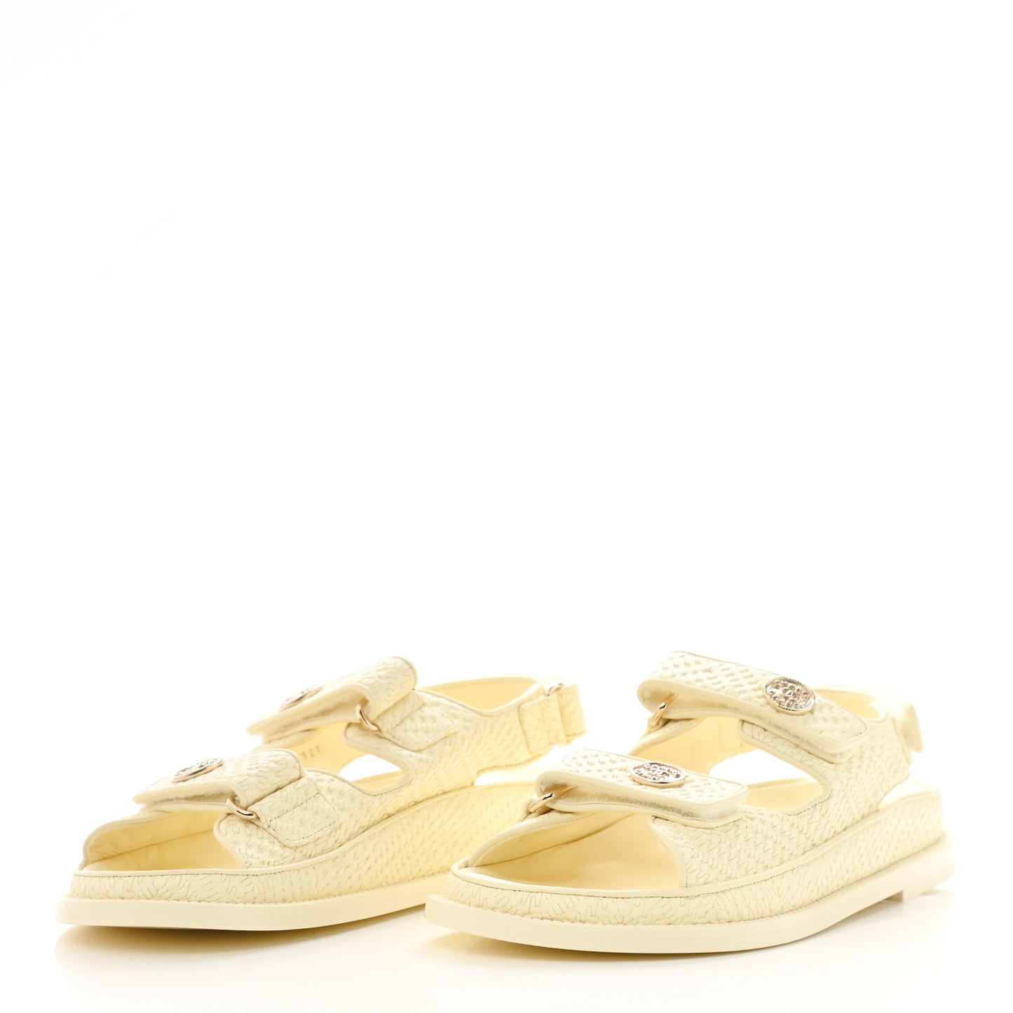 Calfskin Printed Velcro Dad Sandals 38 Light Yellow