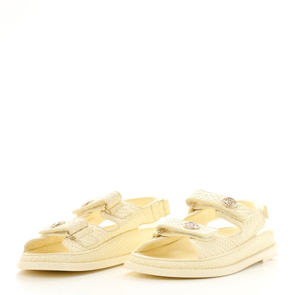 Chanel Calfskin Printed Velcro Dad Sandals 38 Light Yellow 3 of 9