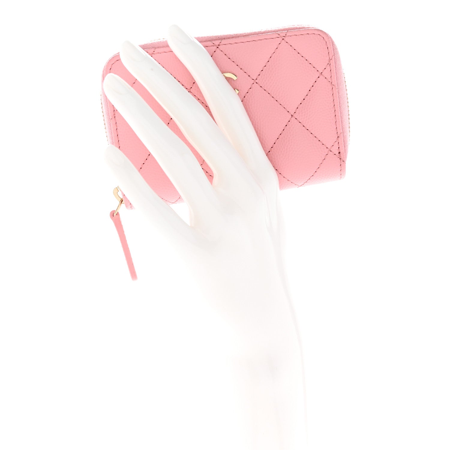 Chanel Caviar Quilted Zip Coin Purse Pink 2 of 10