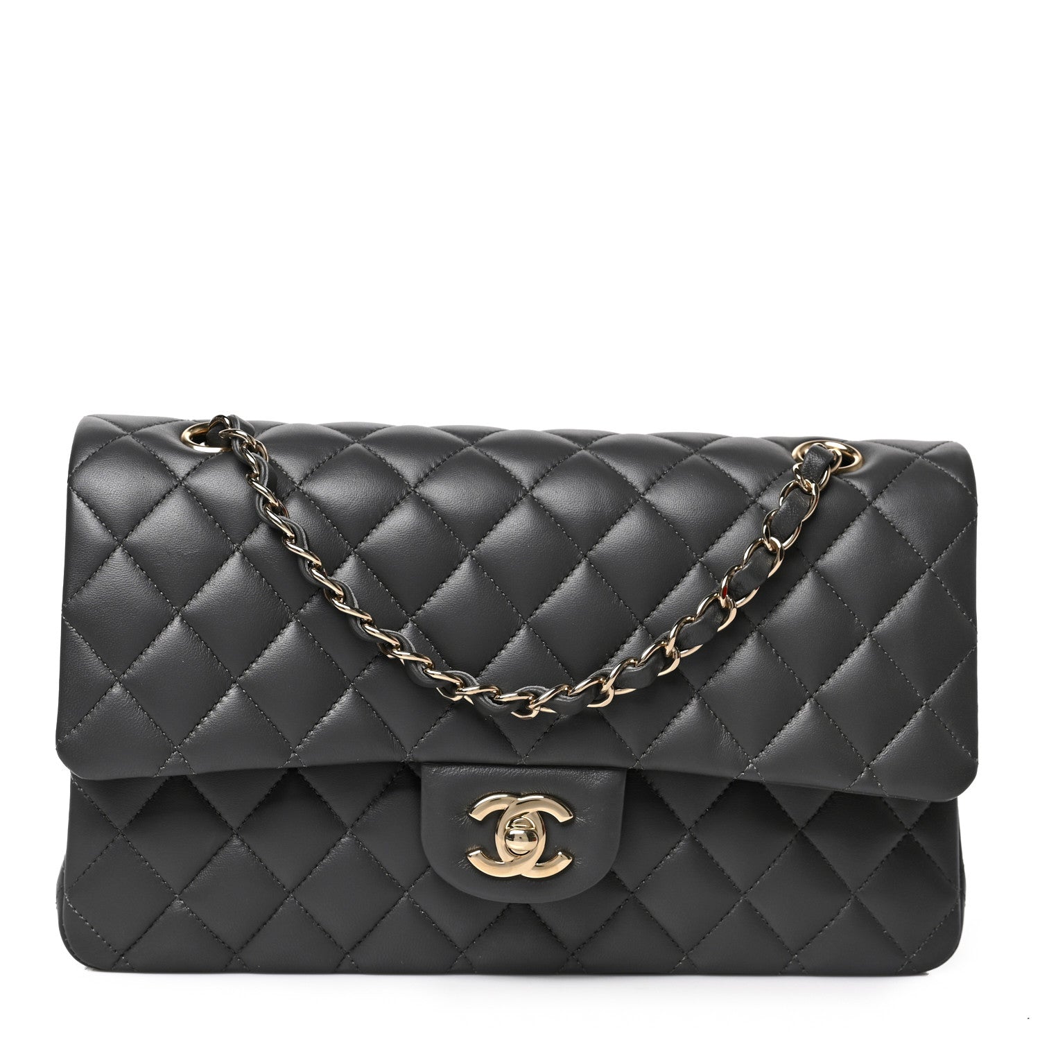 Chanel Lambskin Quilted Medium Double Flap Dark Grey 1 of 9