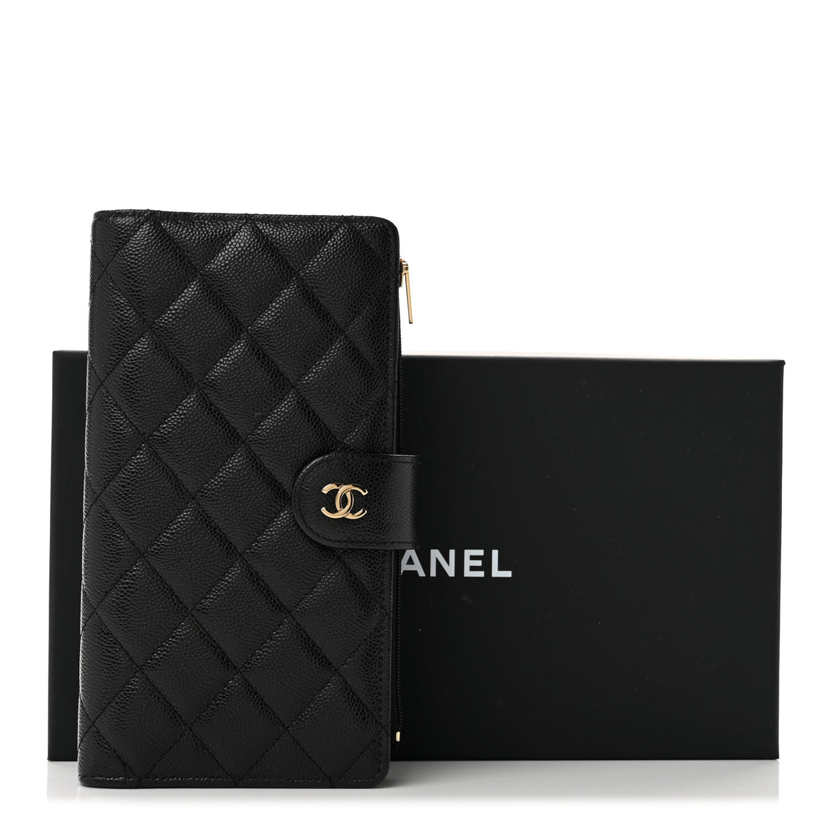Caviar Quilted Long Zipped Wallet Black