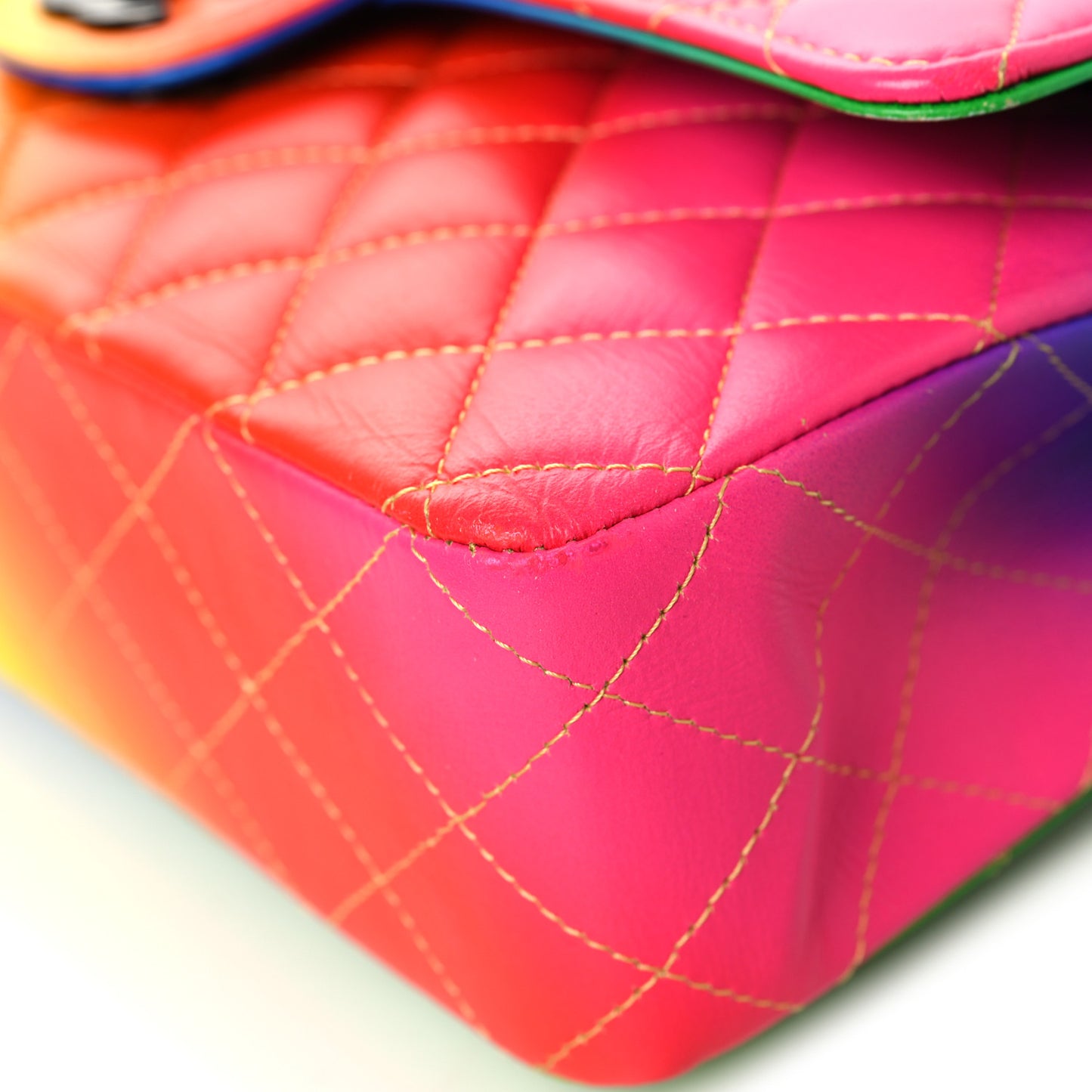 Calfskin Quilted Medium Rainbow Double Flap Multicolor