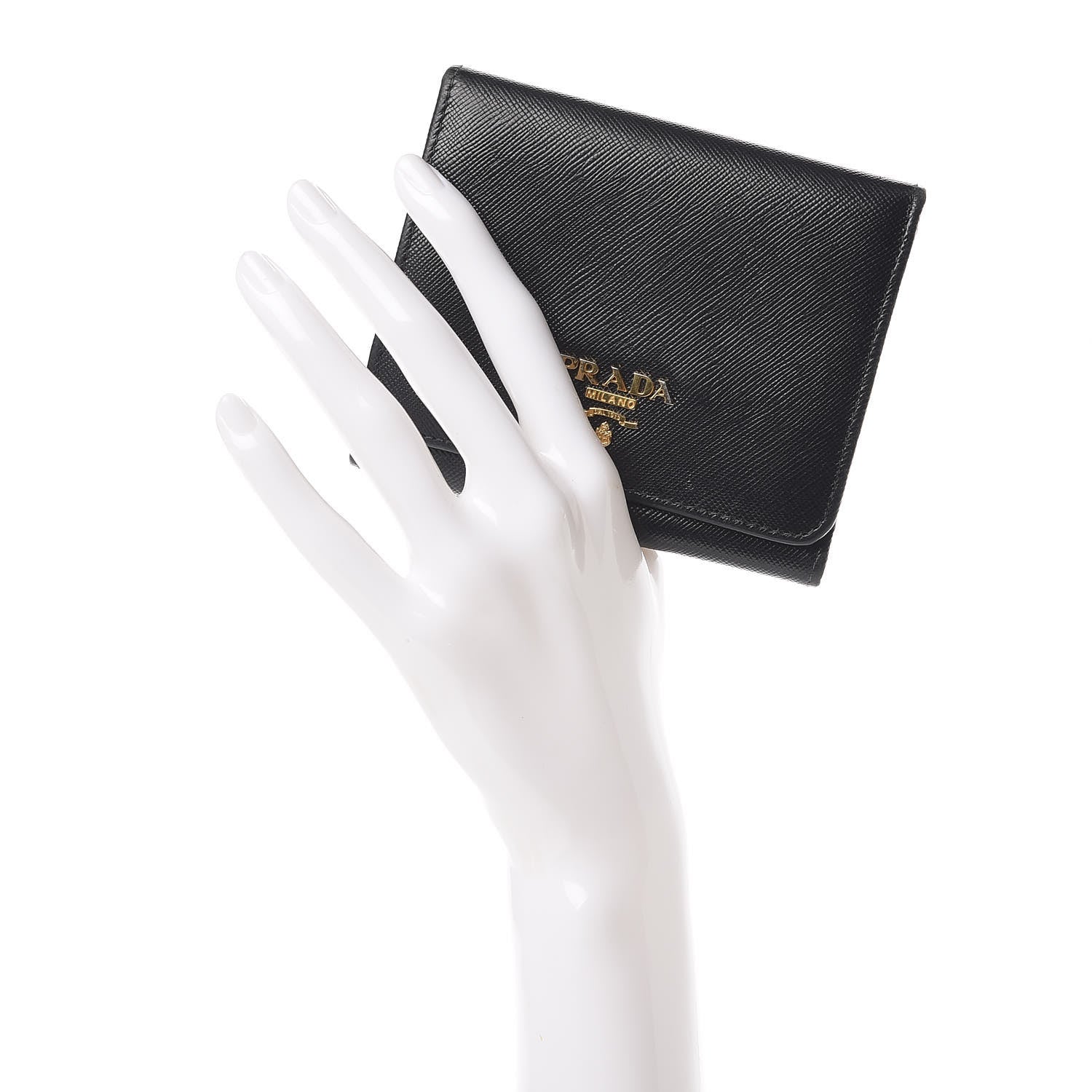 Prada Saffiano Tri-Fold Compact Wallet Black 2 of 10