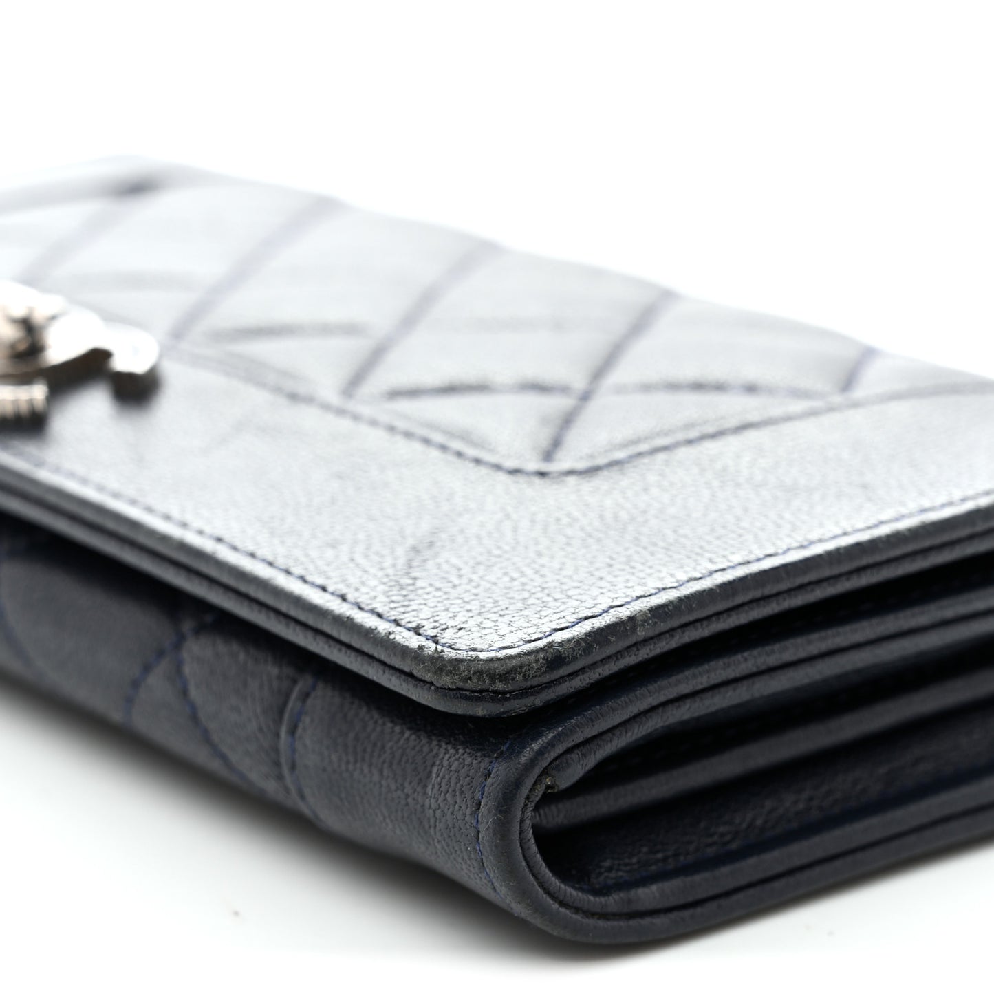 Sheepskin Quilted Mademoiselle Vintage Zip Around Wallet Navy