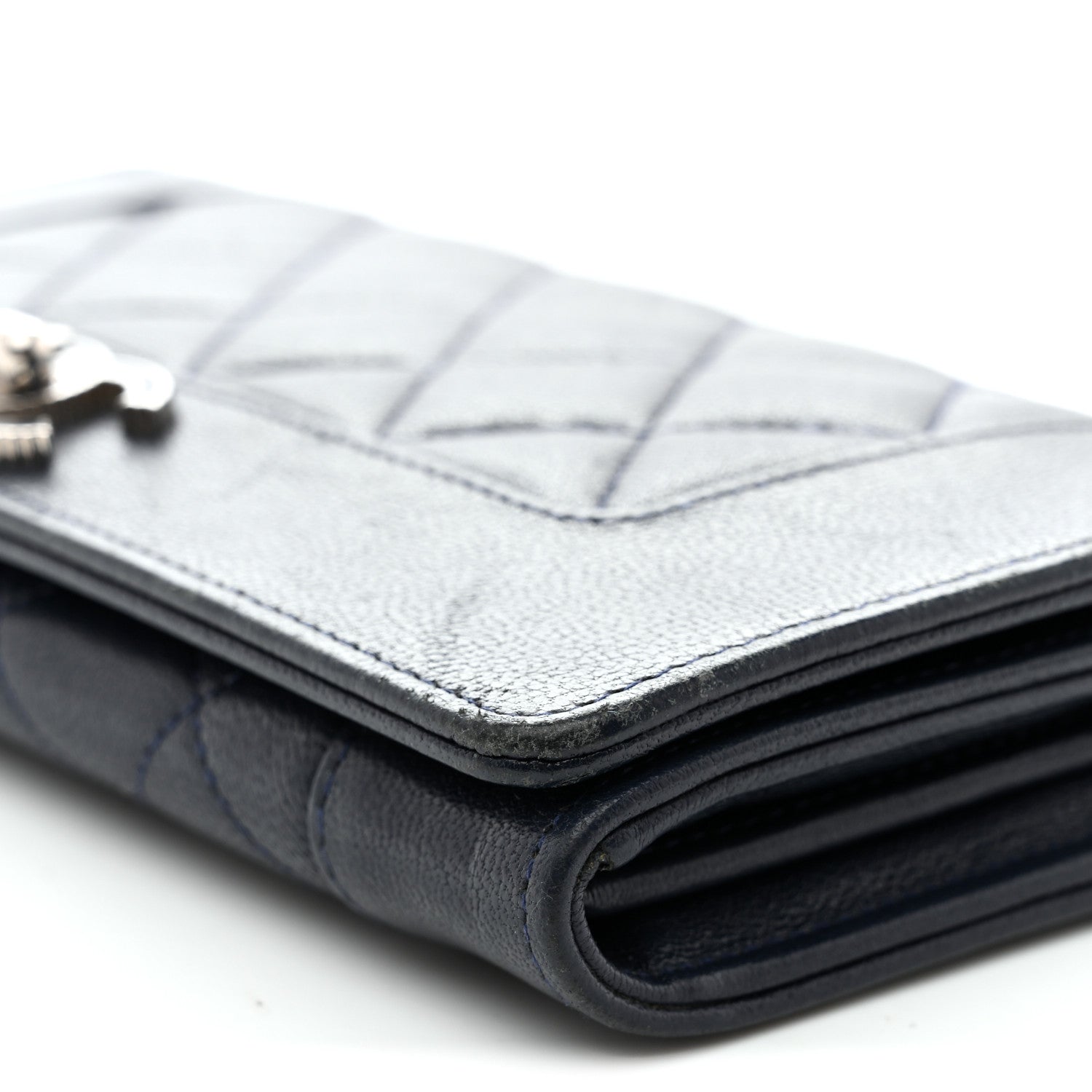 Chanel Sheepskin Quilted Mademoiselle Vintage Zip Around Wallet Navy 6 of 11