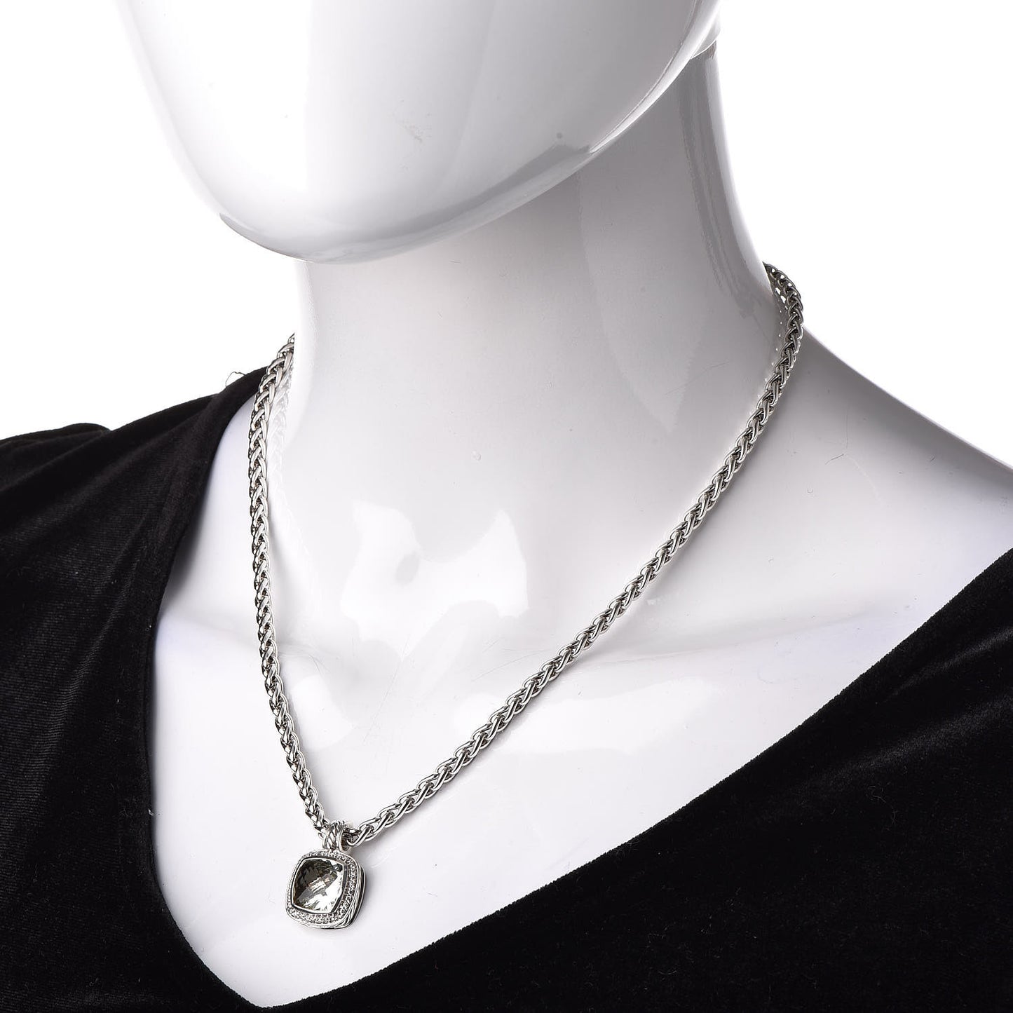 Sterling Silver Diamond Prasiolite 11mm Albion Wheat Chain Pendant Necklace