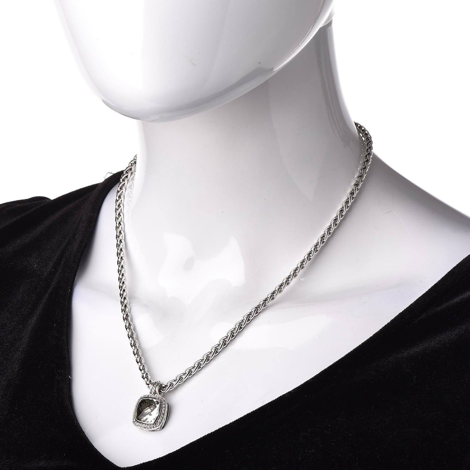 David Yurman Sterling Silver Diamond Prasiolite 11mm Albion Wheat Chain Pendant Necklace 2 of 6