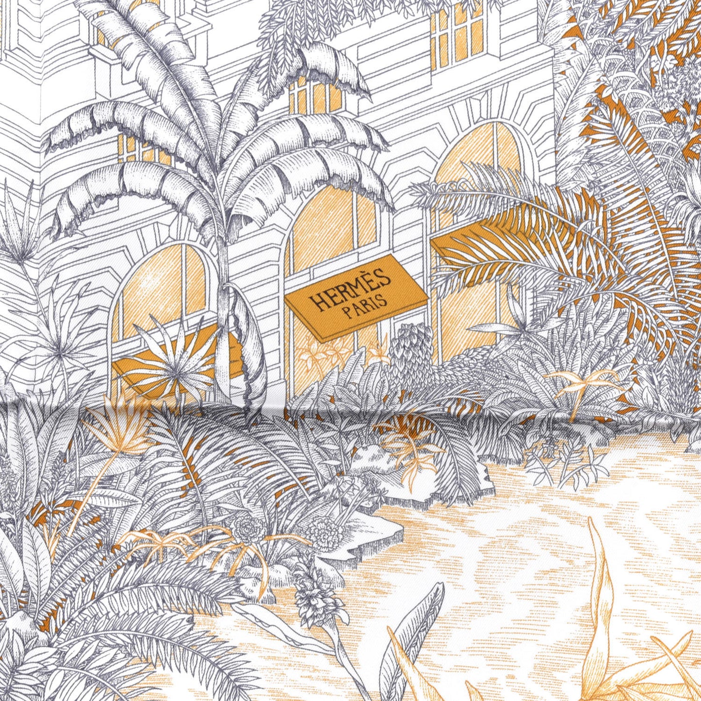 Silk Faubourg Tropical Scarf 90 Sepia White Caramel
