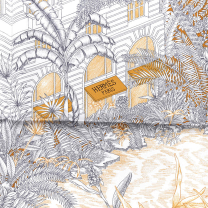 Hermes Silk Faubourg Tropical Scarf 90 Sepia White Caramel 3 of 6