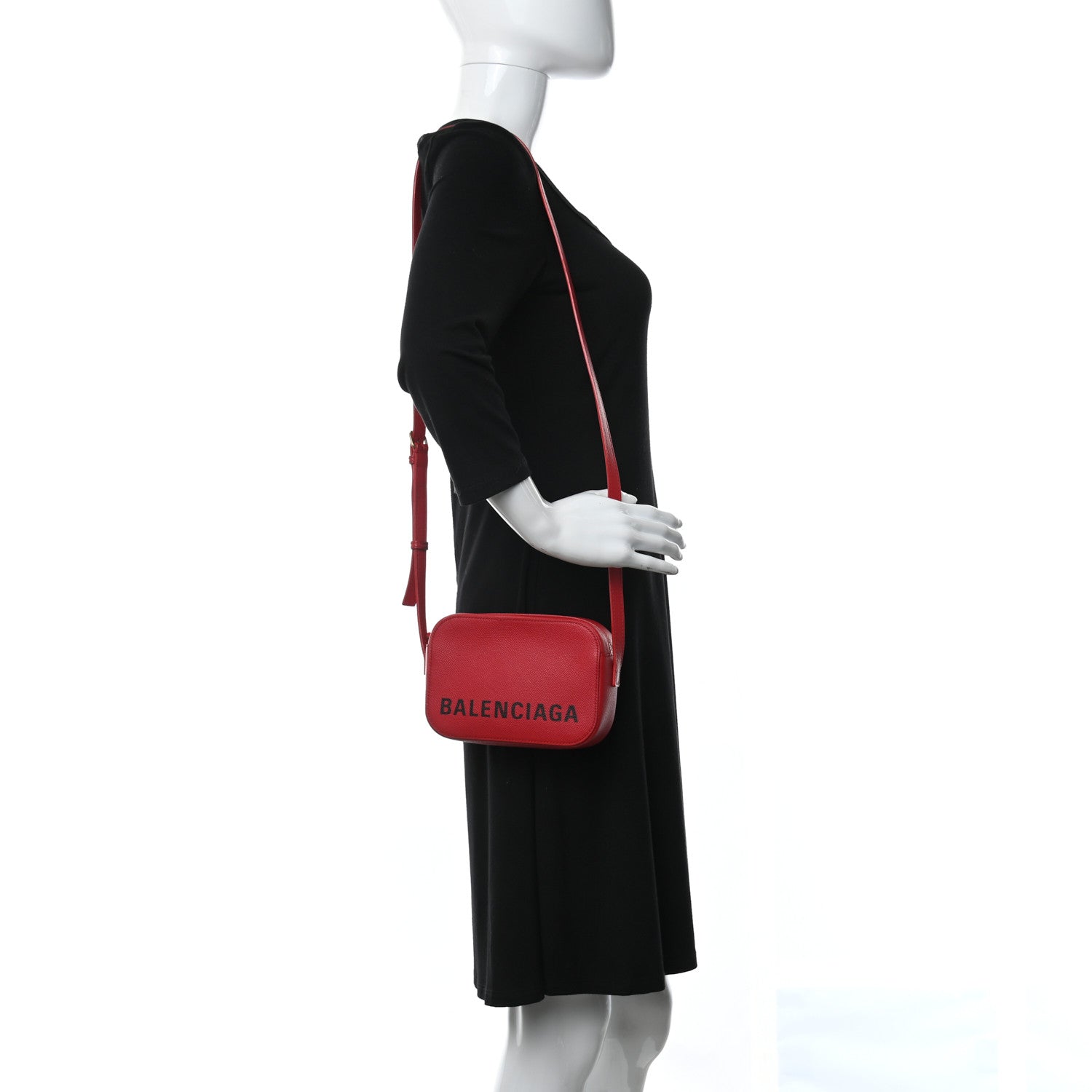 Balenciaga Signature Grained Calfskin Logo XS Ville Camera Bag Rouge Lantern Black 2 of 12