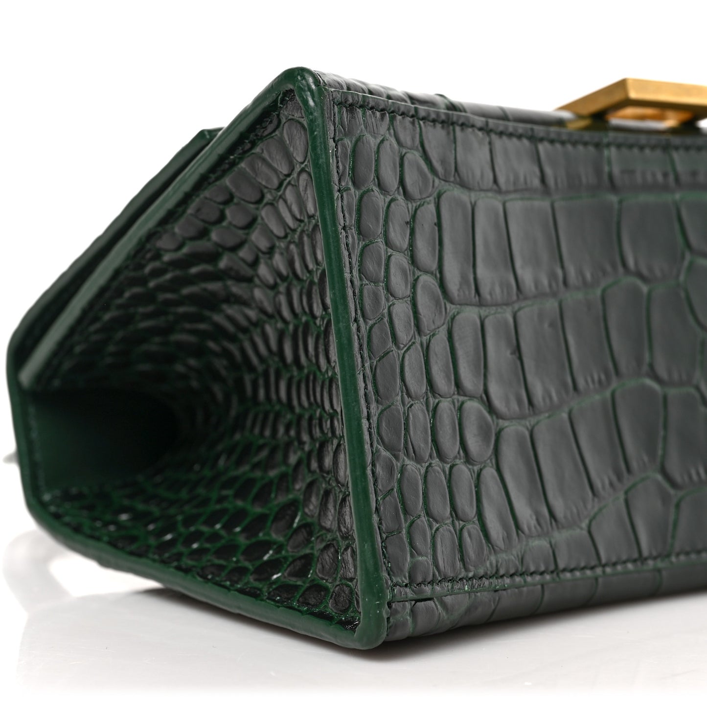 Shiny Calfskin Crocodile Embossed Small Hourglass Top Handle Bag Forest Green