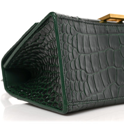 Balenciaga Shiny Calfskin Crocodile Embossed Small Hourglass Top Handle Bag Forest Green 7 of 9