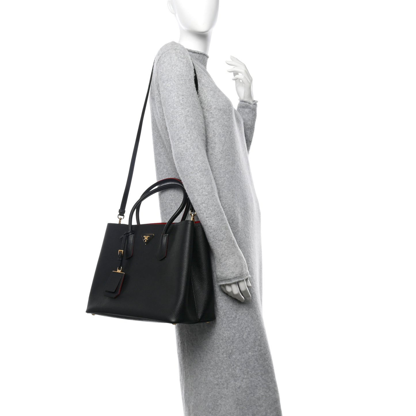 Saffiano Cuir Large Double Bag Black Fuoco
