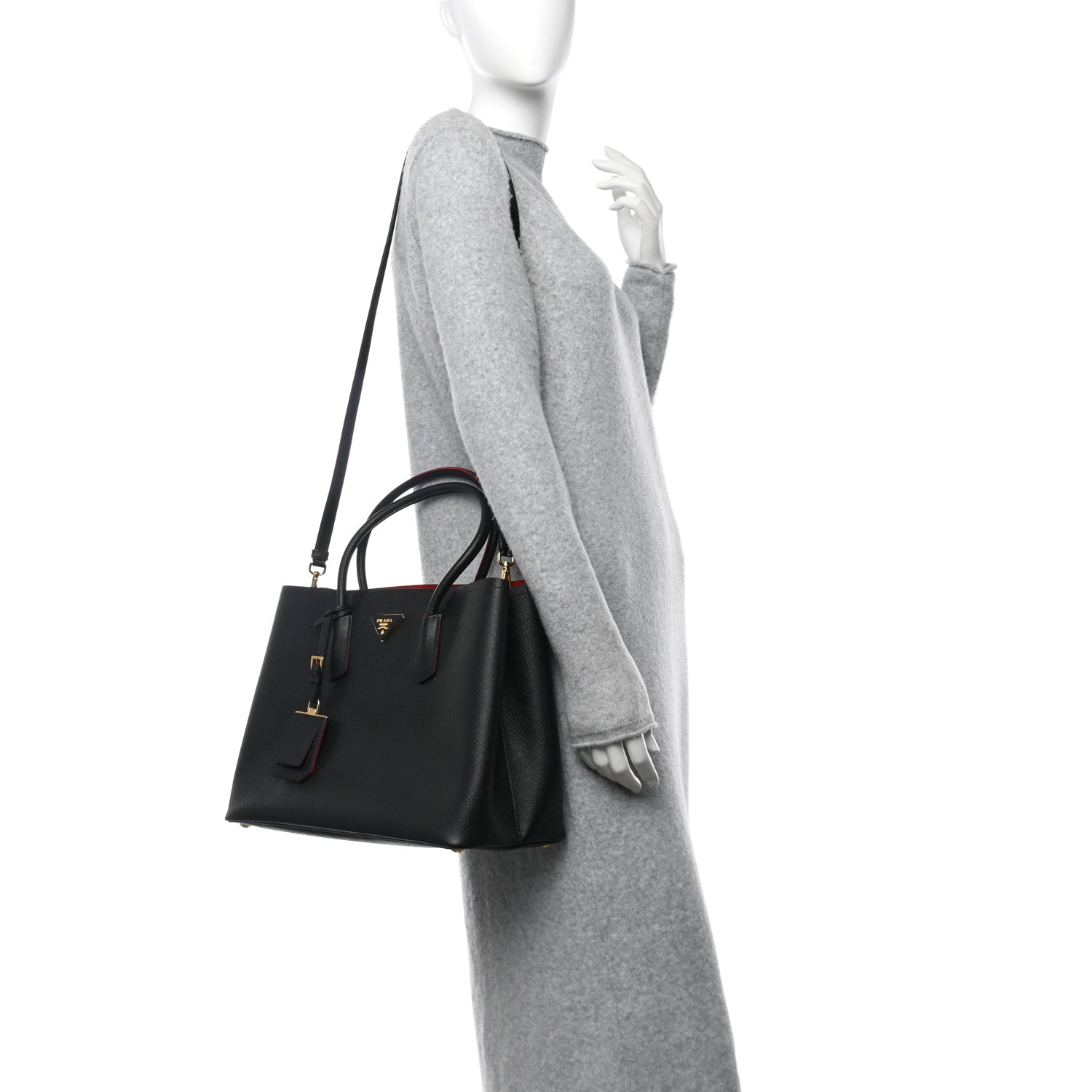Prada Saffiano Cuir Large Double Bag Black Fuoco 2 of 12