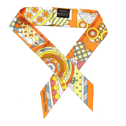Hermes Silk Les Murmures de la Foret Twilly Orange Jaune Vif Vert 1 of 4