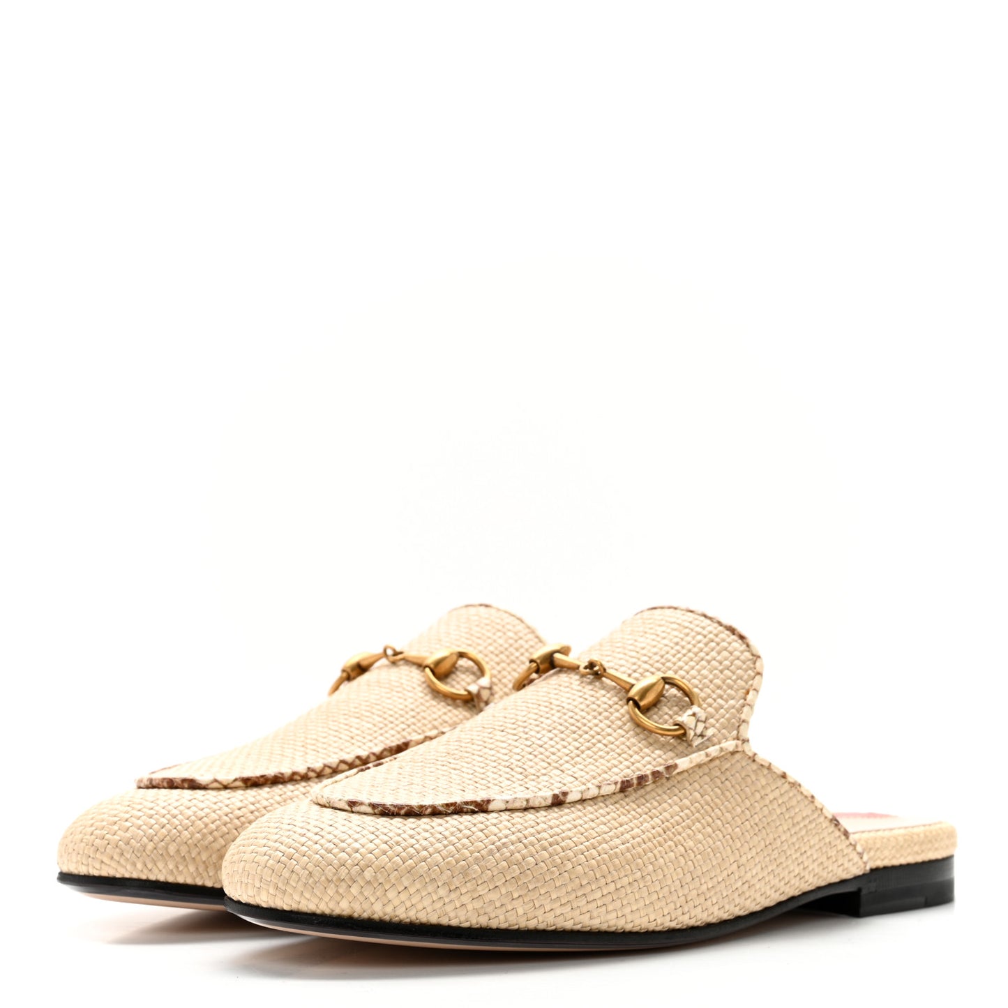 Straw Elaphe Womens Princetown Slippers 36 Natural Cream Brown