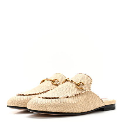 Gucci Straw Elaphe Womens Princetown Slippers 36 Natural Cream Brown 3 of 11