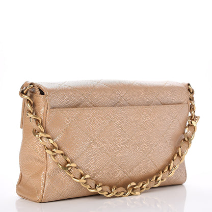Chanel Metallic Caviar Quilted Medium Single Flap Beige 3 of 10
