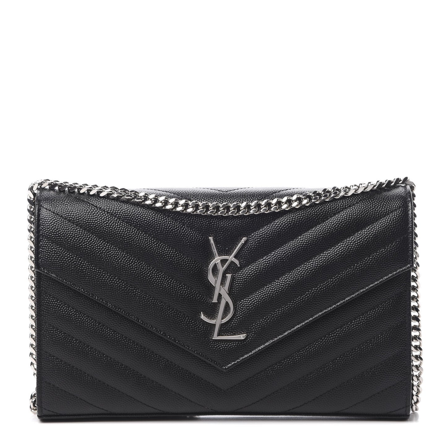 Grain De Poudre Matelasse Chevron Monogram Chain Wallet Black