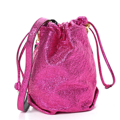 Saint Laurent Metallic Crackled Calfskin Teddy Drawstring Bag Fuchsia Black 3 of 11