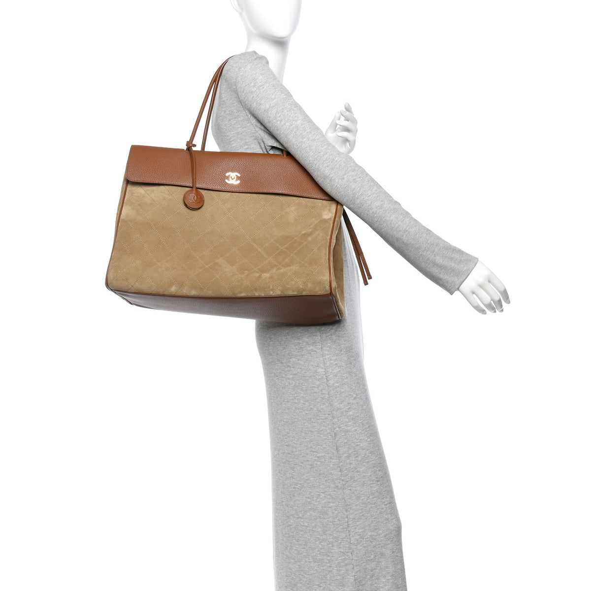 Grained Calfskin Suede Large Urban Essentials Shopping Bag Dark Beige Camel