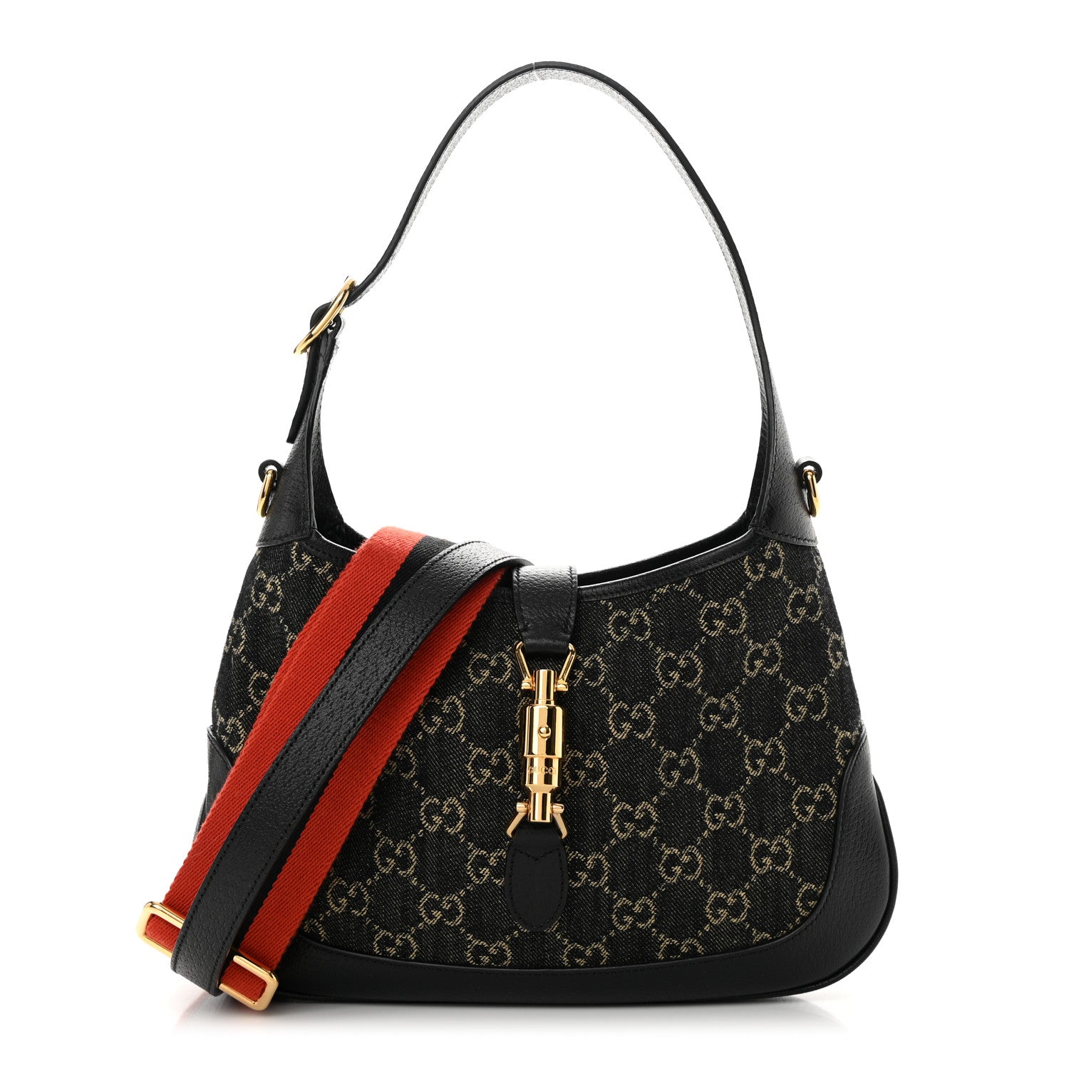 Gucci Jacquard Denim GG Monogram Small Jackie 1961 Hobo Black Ivory 1 of 13