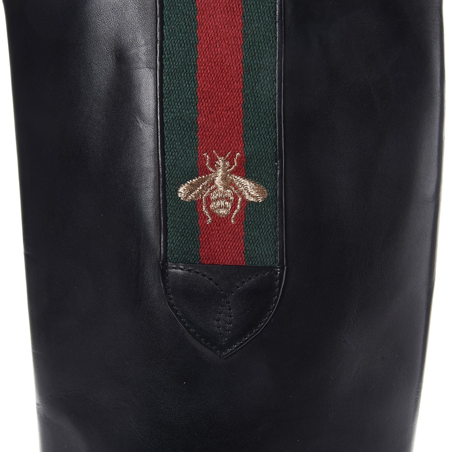 Gucci Calfskin Web Bee Tall Riding Boots 37.5 Black 11 of 12