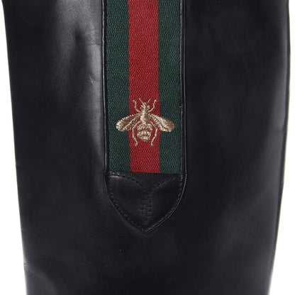 Gucci Calfskin Web Bee Tall Riding Boots 37.5 Black 11 of 12