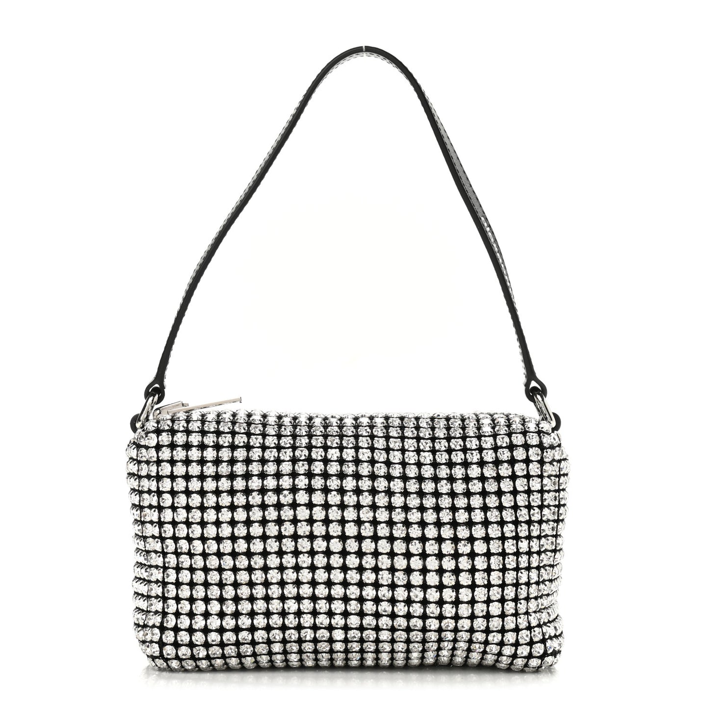 Mesh Crystal Rhinestone Mini Heiress Pouch Black Silver
