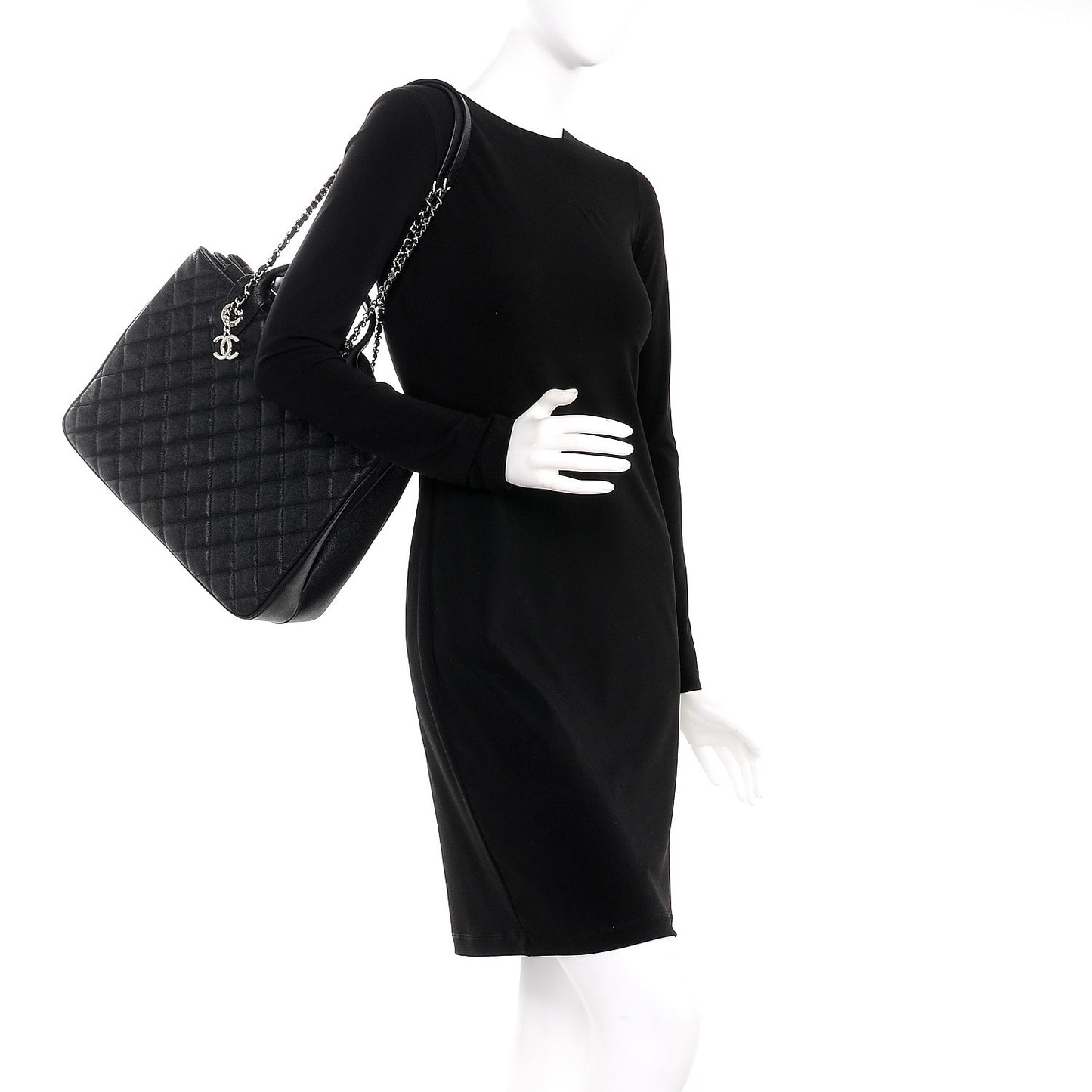 Caviar Quilted Large Urban Companion Top Handle Shopping Tote Black