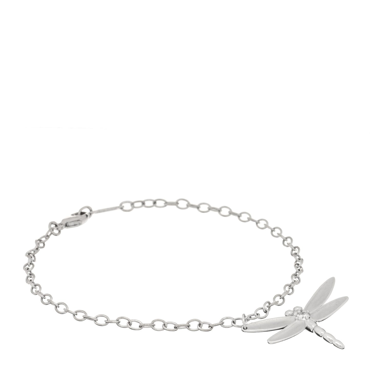 18K White Gold Diamond Dragonfly Charm Bracelet