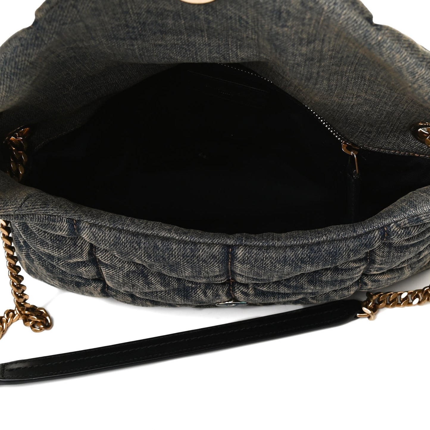 Denim Quilted Small Loulou Puffer Monogram Chain Satchel Rodeo Blue