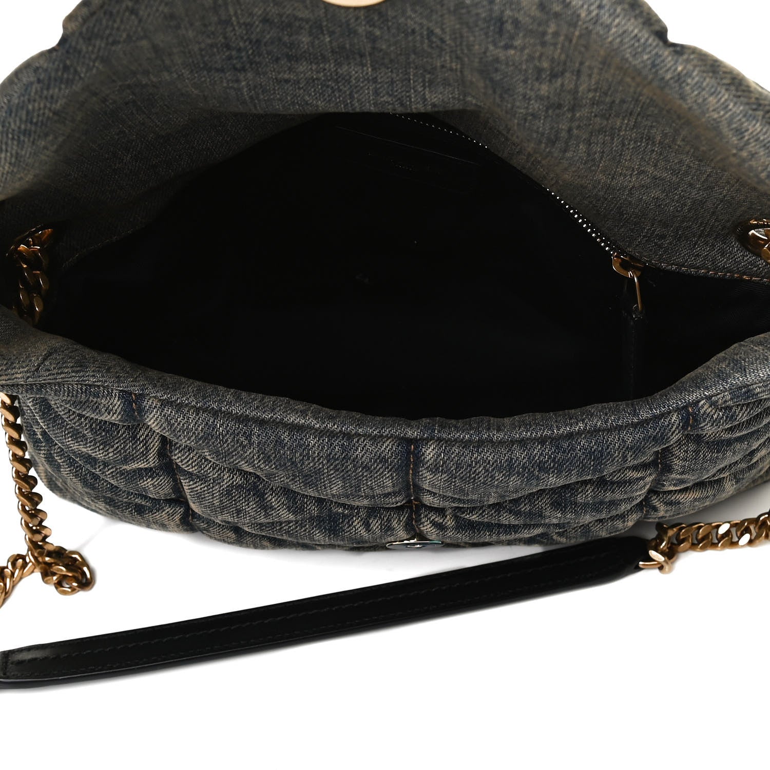 Saint Laurent Denim Quilted Small Loulou Puffer Monogram Chain Satchel Rodeo Blue 5 of 13